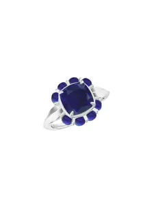 Kicky And Perky 925 Sterling Silver Rhodium-Plated Stone-Studded Finger Ring