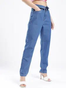 glitchez Women Fold Down Waist Mom Fit High-Rise Jeans