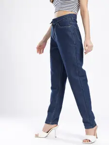 glitchez Women Fold Down Waist Mom Fit High-Rise Stretchable Jeans