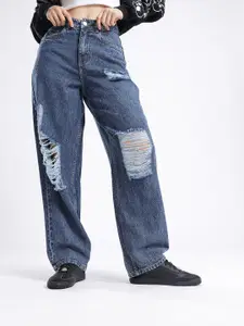 glitchez Women Distressed Skater High-Rise Light Fade Jeans