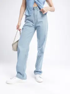 glitchez Women Light Fade Relaxed Straight Fit High-Rise Jeans