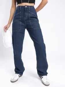 glitchez Women Panelled Straight High-Rise Jeans