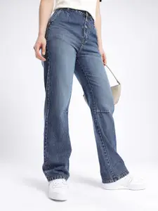 glitchez Women Pleated Straight High-Rise Jeans