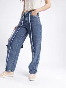 glitchez Women Frayed Skater High-Rise Jeans