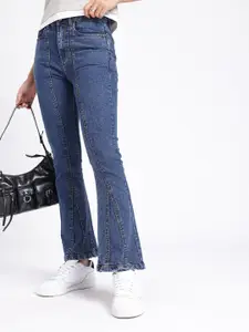 glitchez Women Slim Flared Fit High-Rise Light Fade Stretchable Jeans