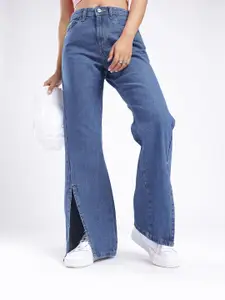 glitchez Women Slim Flared High-Rise Slit Jeans