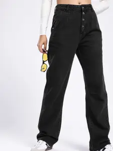 glitchez Women Straight Fit High-Rise Pleated Jeans