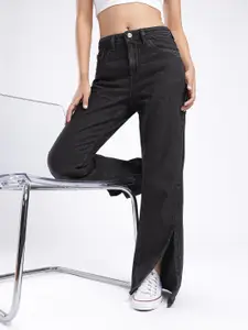 glitchez Women Slim Flared High-Rise Slit Jeans