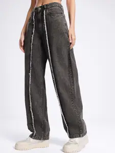 glitchez Women Skater High-Rise Frayed Jeans