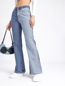 glitchez Women Slim Flared Fit Dual Tone Frayed High-Rise Jeans