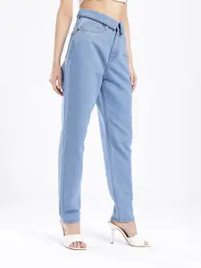 glitchez Women Fold Down Waist Mom Fit High-Rise Jeans