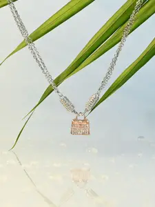 TOUCH925 Silver Cubic Zirconia Lock Minimal Pendant Chain