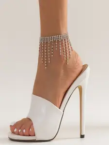 AQUASTREET Silver-Plated Single Tasseled Rhinestone Anklet