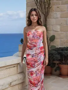 Stylecast X Hersheinbox Printed Mesh Ruched Bodycon Maxi Dress