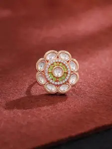 Yellow Chimes Rose Gold-Plated Kundan-Studded Finger Ring