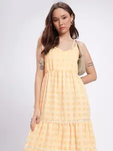 Stylecast X Hersheinbox Shoulder Tie-Ups Crushed Checked Gathers Tiered Maxi Dress