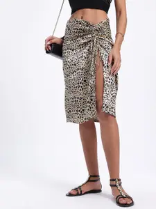 Stylecast X Hersheinbox Animal Print Ruched Slit Hem Straight Skirt
