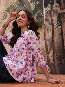 Sangria Floral Print Puff Sleeve Top