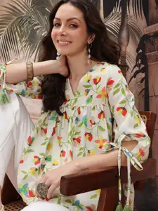 Sangria Floral Print Puff Sleeve Top