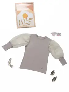 Purple United Kids Girls Round Neck Cotton Top