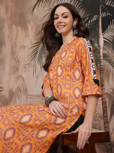Sangria Ethnic Motifs Printed Tassel Detail Flared Sleeves Kurta