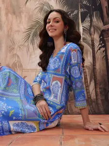 Sangria Ethnic Motifs Printed Straight Kurta