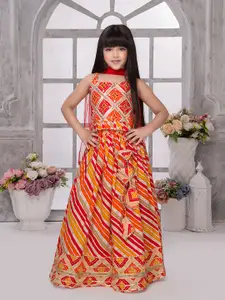 Tiny Kingdom Girls Printed Ready to Wear Lehenga & Blouse With Dupatta
