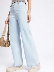 glitchez Women Wide Leg Stretchable Pleated Jeans