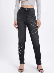 glitchez Women Fringed Straight Jeans