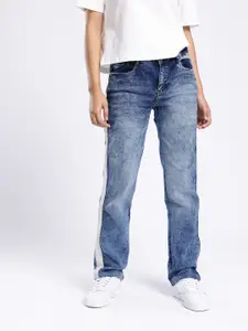 glitchez Women Straight Fit Heavy Fade Jeans With Side Stripe