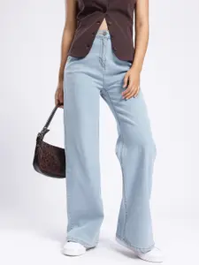 glitchez Women Wide Leg Light Fade Stretchable Pleated Jeans