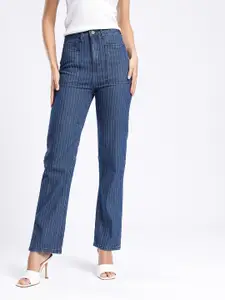 glitchez Women Straight Fit Striped Stretchable Jeans