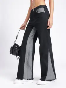 glitchez Women Straight Fit Colourblocked Frayed Jeans
