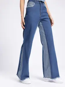 glitchez Women Bootcut Dual Tone Frayed Stretchable Jeans