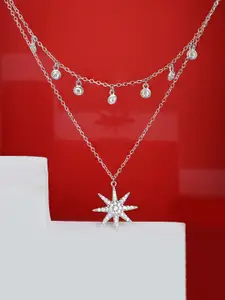 TOUCH925 Pure Silver Stone Studded Layered Necklace