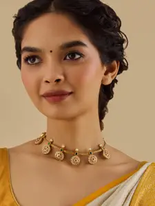 Kushal's Fashion Jewellery Embellished Bridal 92.5 Silver Gold-Plated Temple Necklace