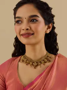 Kushal's Fashion Jewellery Embellished Bridal 92.5 Silver Gold-Plated Temple Necklace