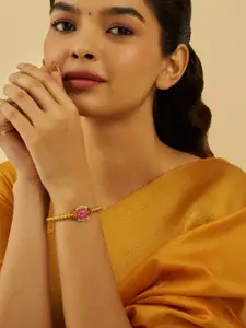 Kushal's Fashion Jewellery Gold-Plated Ruby Studded Antique Bangle