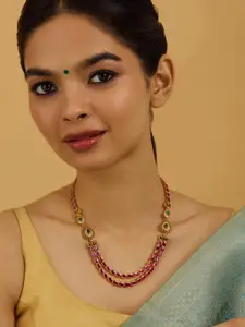 Kushal's Fashion Jewellery Embellished Bridal 92.5 Silver Gold-Plated Temple Necklace