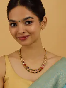 Kushal's Fashion Jewellery Embellished Bridal 92.5 Silver Navaratna Stone Necklace