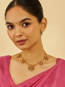 Kushal's Fashion Jewellery Embellished Bridal 92.5 Silver Gold-Plated Temple Necklace