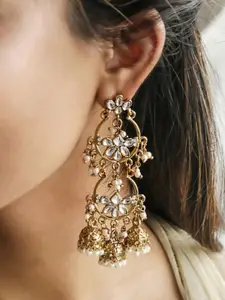 Fida Gold Plated Artificial Stones and Beads Studded Contemporary Chandbalis Earrings