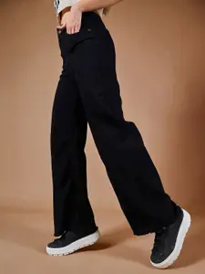 DOLCE CRUDO Women Wide Leg High-Rise Stretchable Jeans