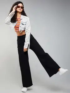 DOLCE CRUDO Women Cotton Wide Leg High-Rise Stretchable Jeans