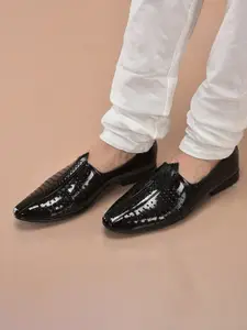 FAUSTO Men Textured Patent Lightweight Leather Mojaris