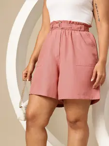 Sztori Women Plus Size Belted Shorts