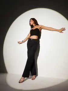 Miss Chase Women Clean Look Wide Leg High-Rise Stretchable Cargo Jeans