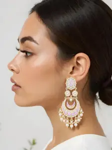 I Jewels Gold-Plated Kundan Studded Contemporary Chandbalis