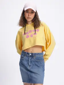 glitchez Floral Typography Cropped Hooded Sweatshirt