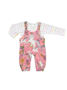 Babys Days Infants Girls  Printed Cotton Dungaree With T-Shirt